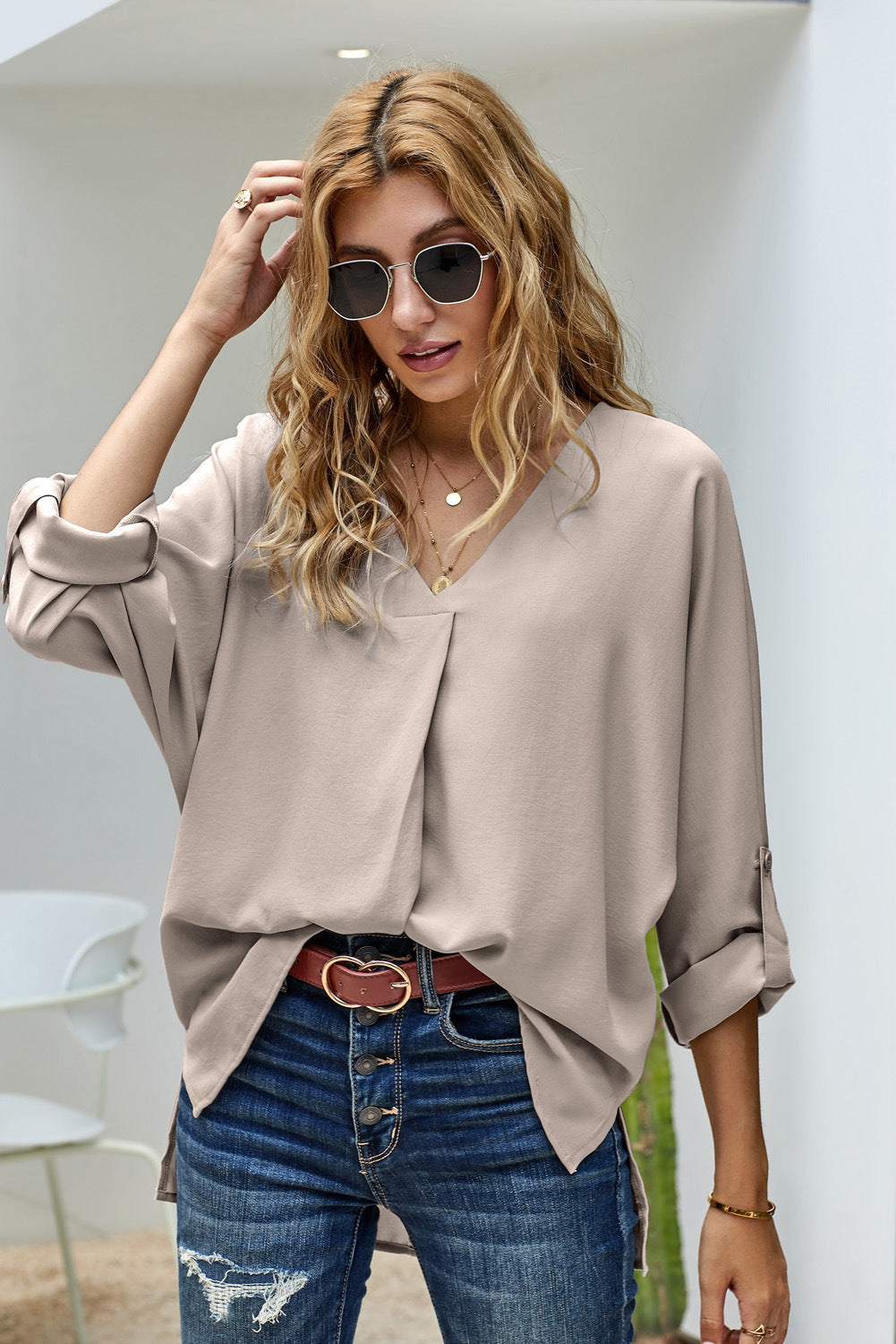 Chiffon V-neck shirt