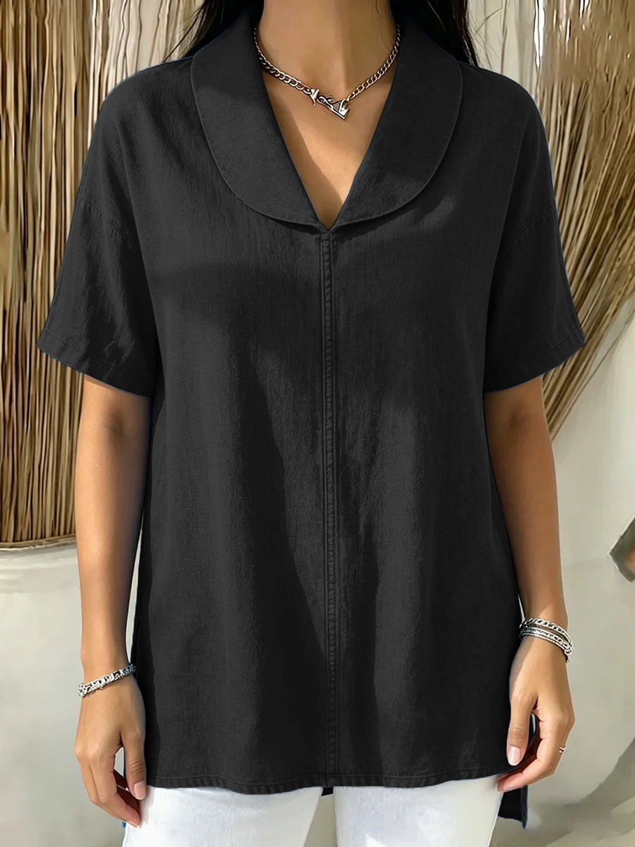 Casual short-sleeved women's cotton and linen top