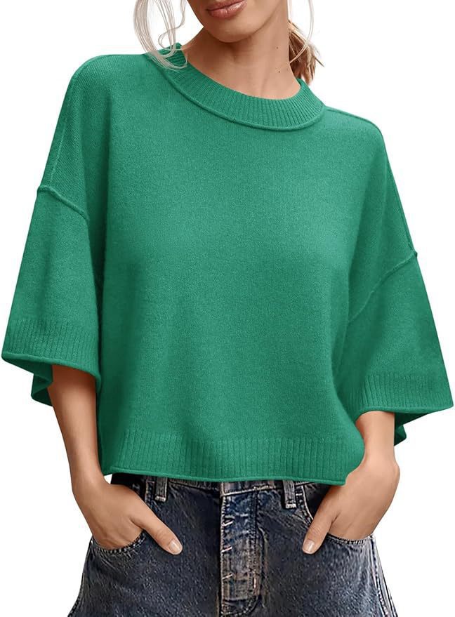 Women's Summer Short Sweater Casual Crew Neck Lightweight Top