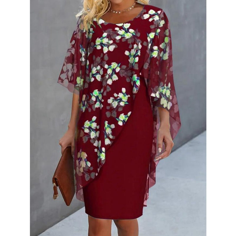Printed mid-length sleeve dress