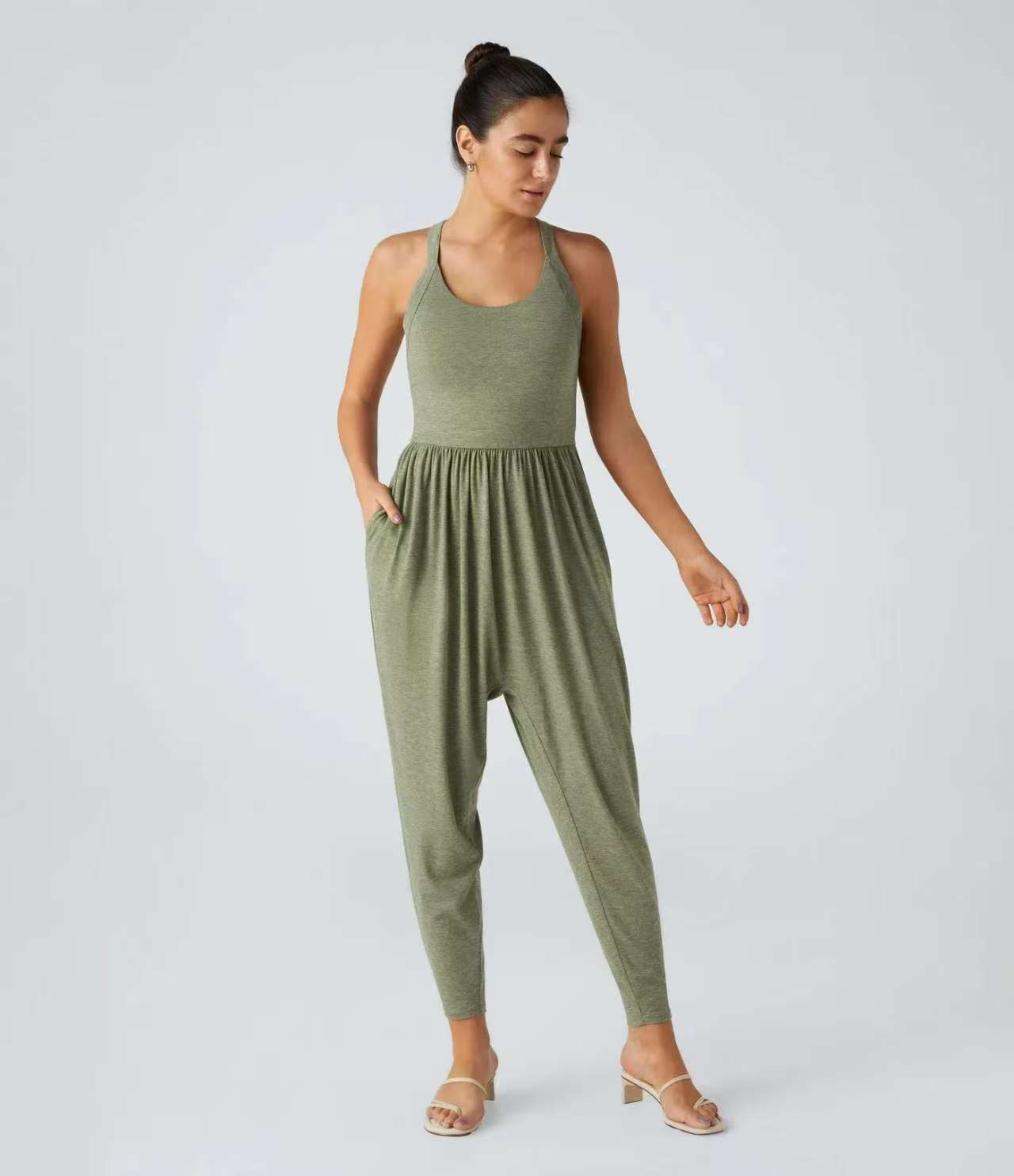 Knitted casual backless cross-strap jumpsuit