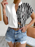 Two-tone floral button-down cardigan short-sleeved shirt