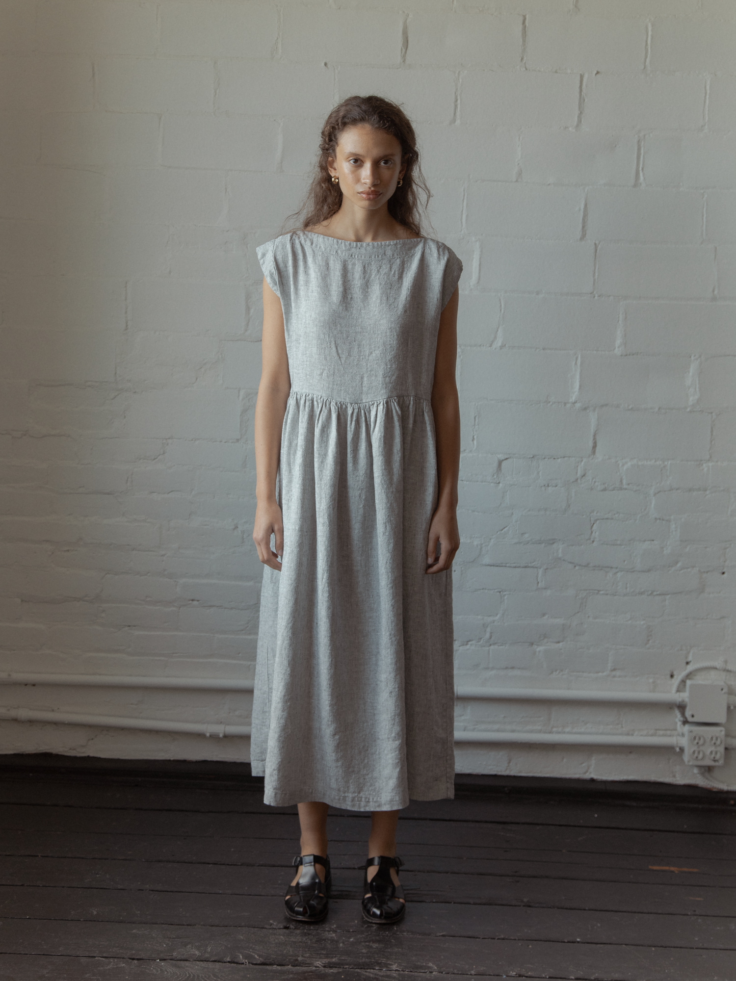 Valley Dress Charcoal Stripe