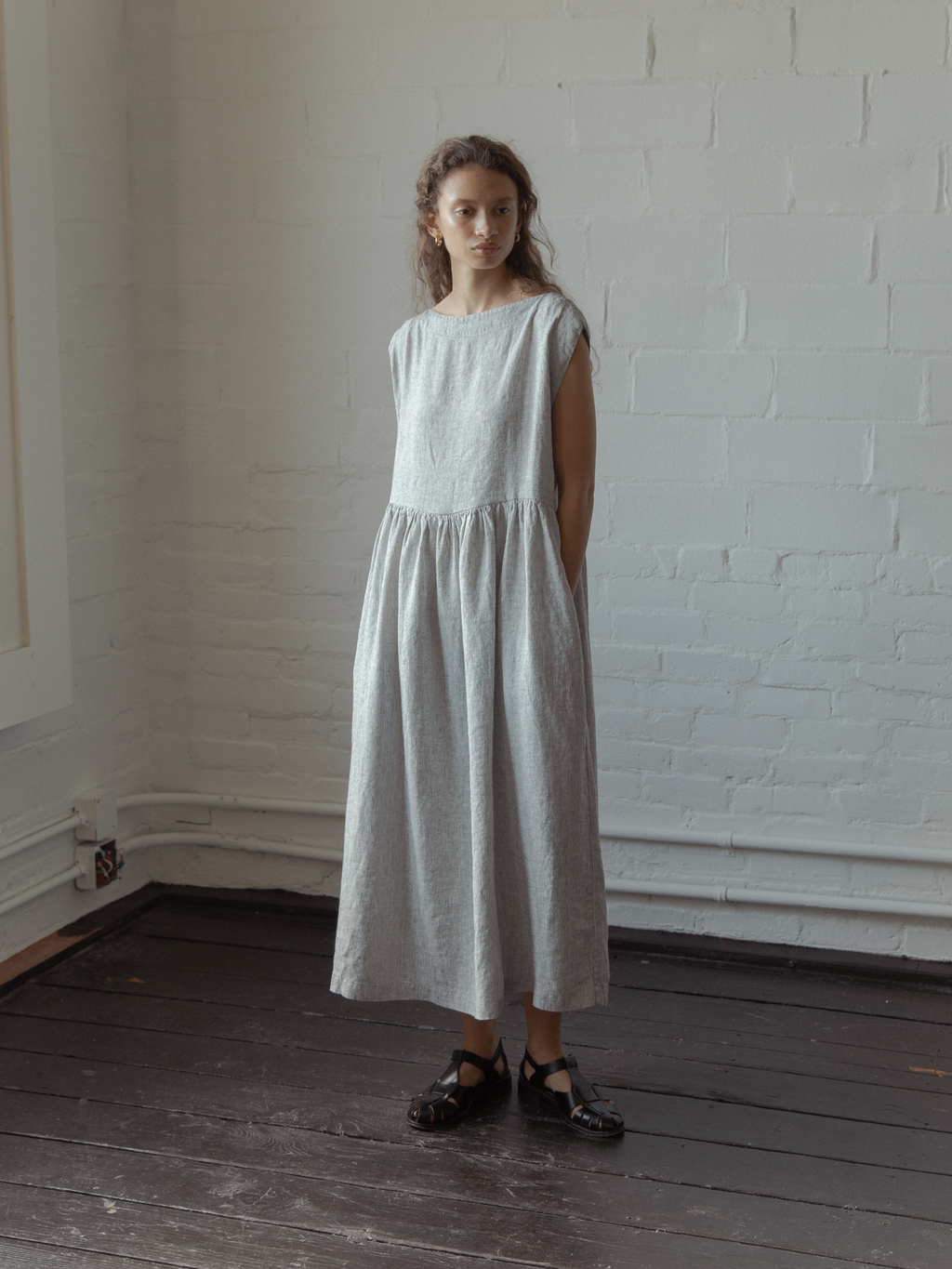 Valley Dress Charcoal Stripe