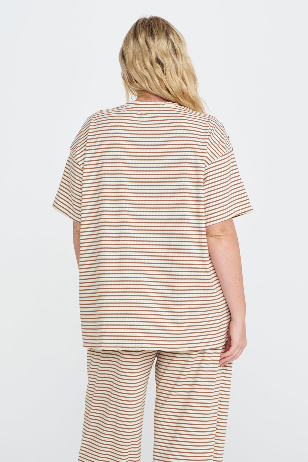 Ivy Stripe Longline Wrap Tee - Cream / Tan