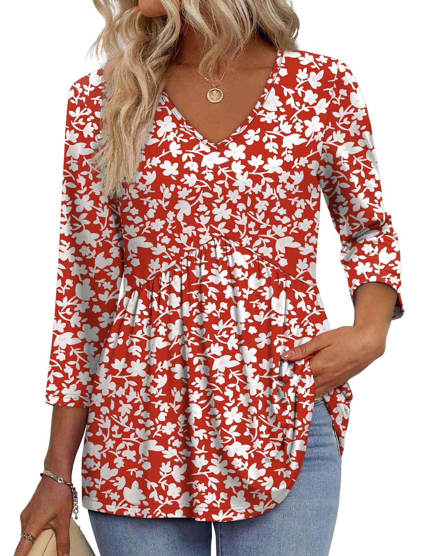 Three-quarter sleeve printed shirt