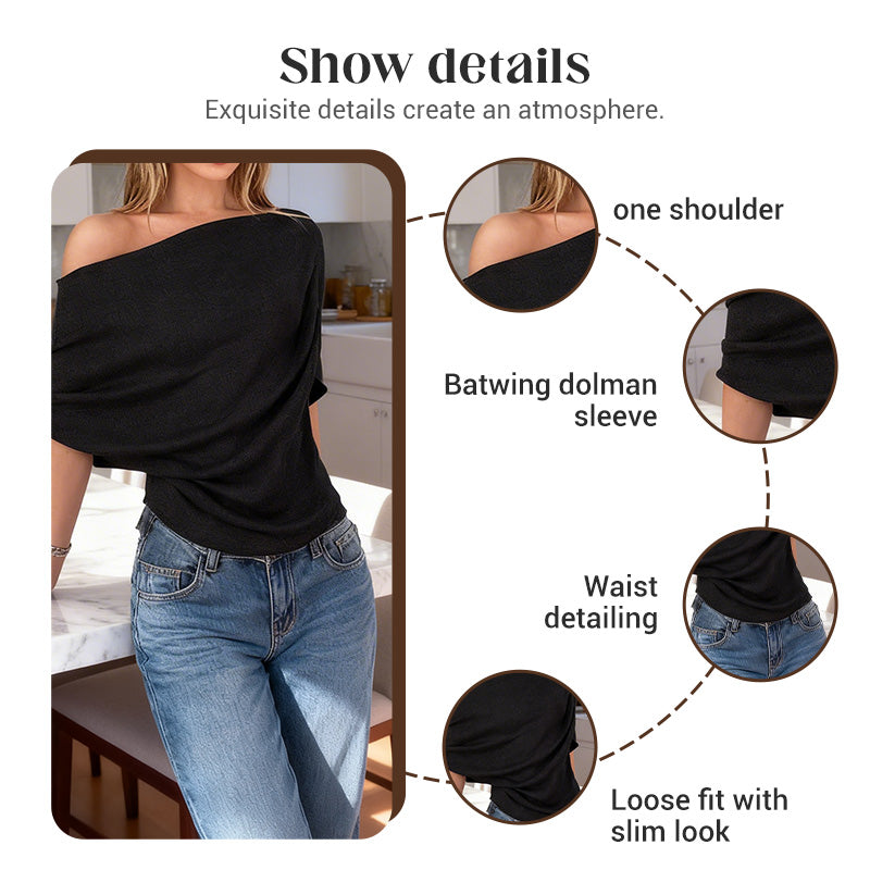 ⏳Limited-time 50% off⏰Women's Asymmetrical Off-Shoulder Batwing Sleeve Top👚