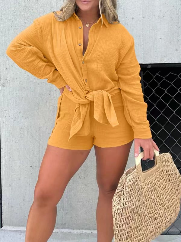 Women's Tie-Front Shirt & Shorts Set