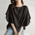 Women’s One Size Round Neck Double Layer Flutter Sleeve Loose Casual Blouse
