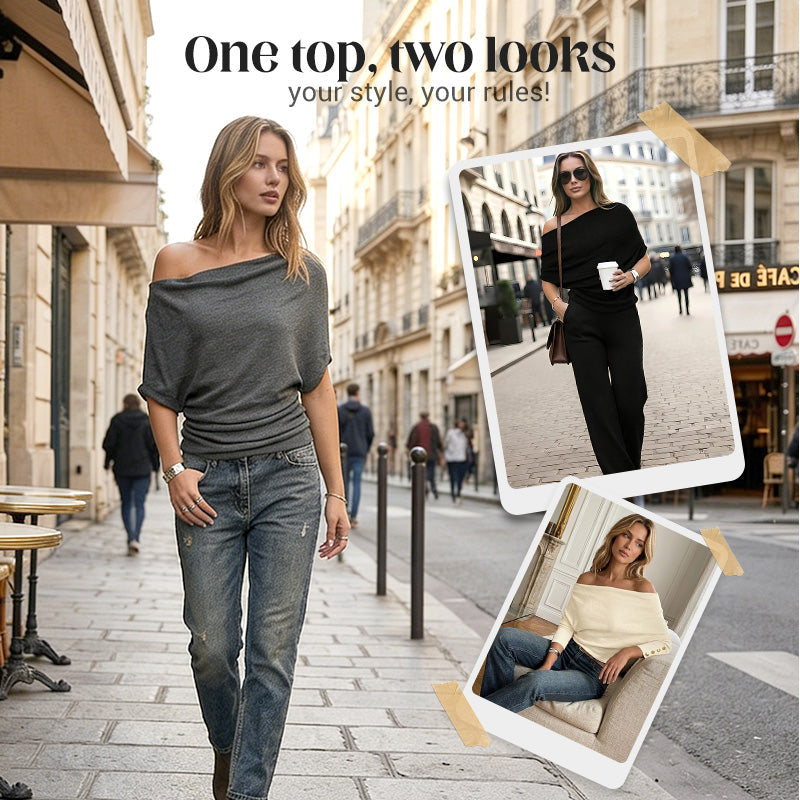 ⏳Limited-time 50% off⏰Women's Asymmetrical Off-Shoulder Batwing Sleeve Top👚