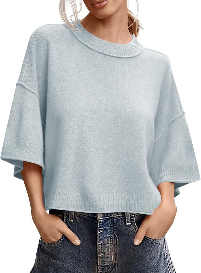 Women's Summer Short Sweater Casual Crew Neck Lightweight Top
