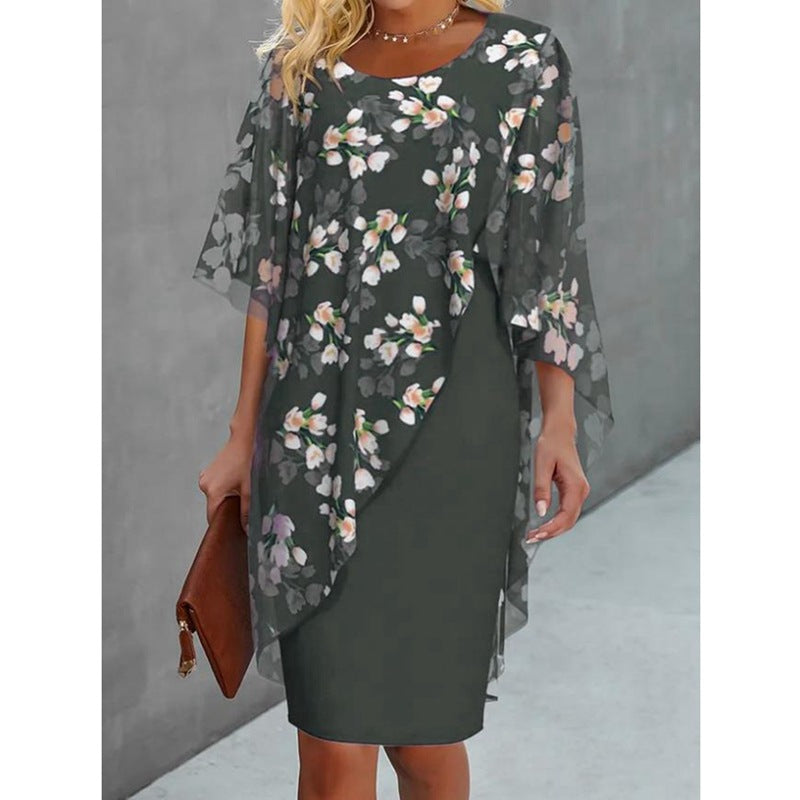 Printed mid-length sleeve dress