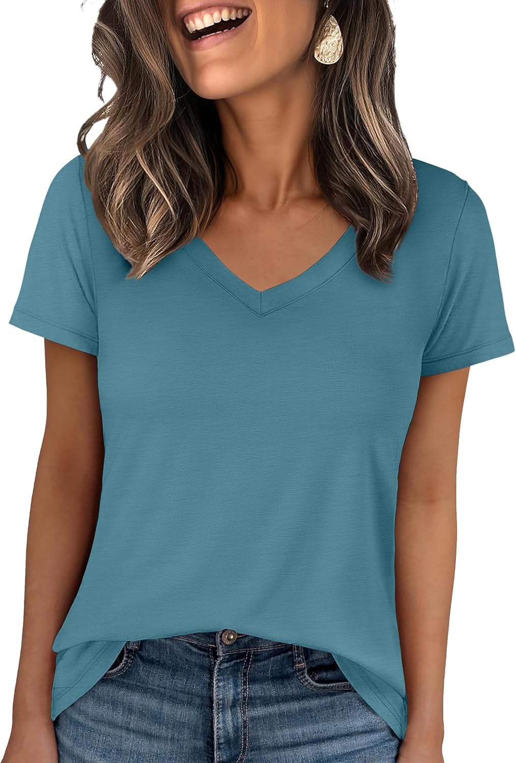 👕Fashion Loose Solid Color Short Sleeve Top