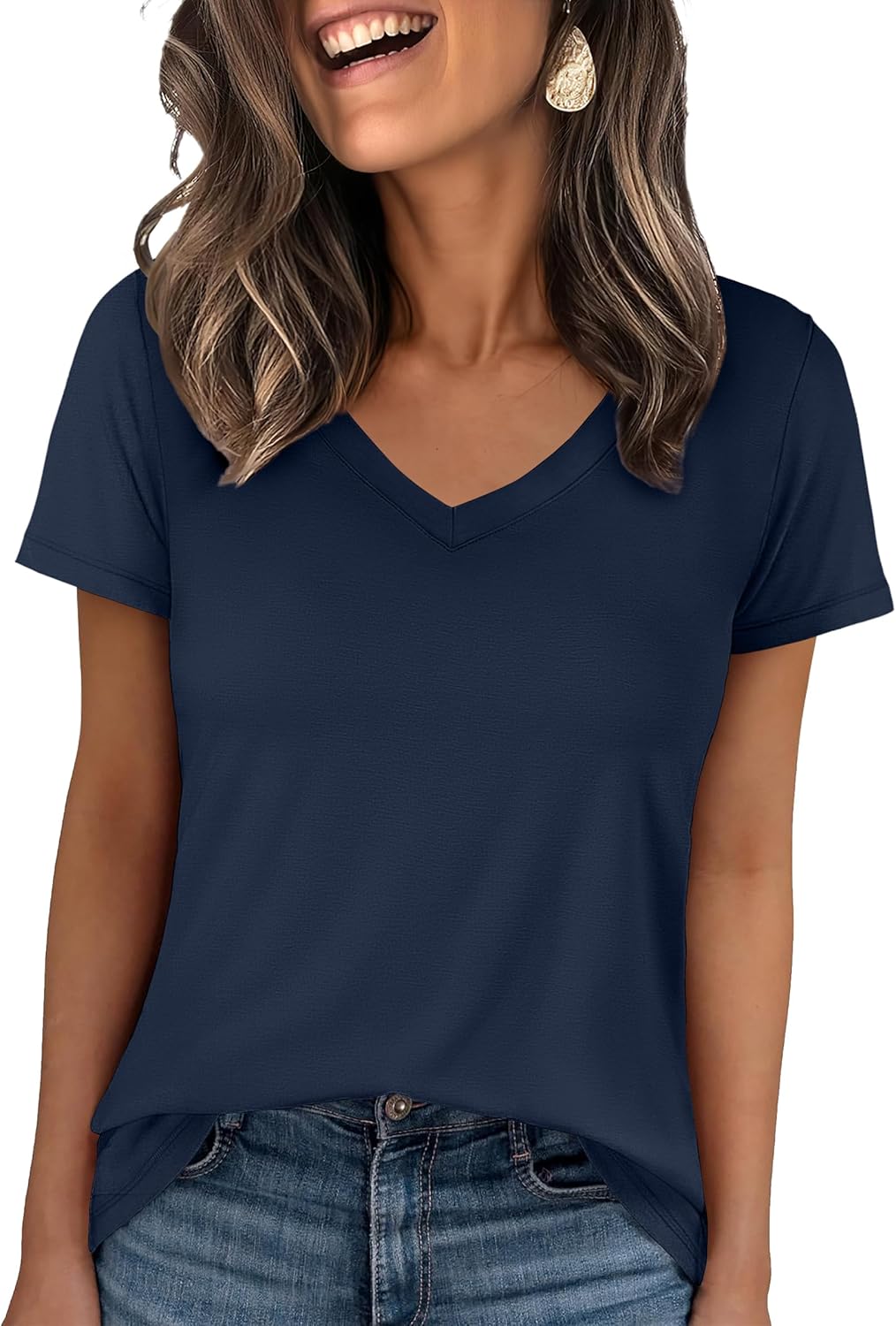 👕Fashion Loose Solid Color Short Sleeve Top