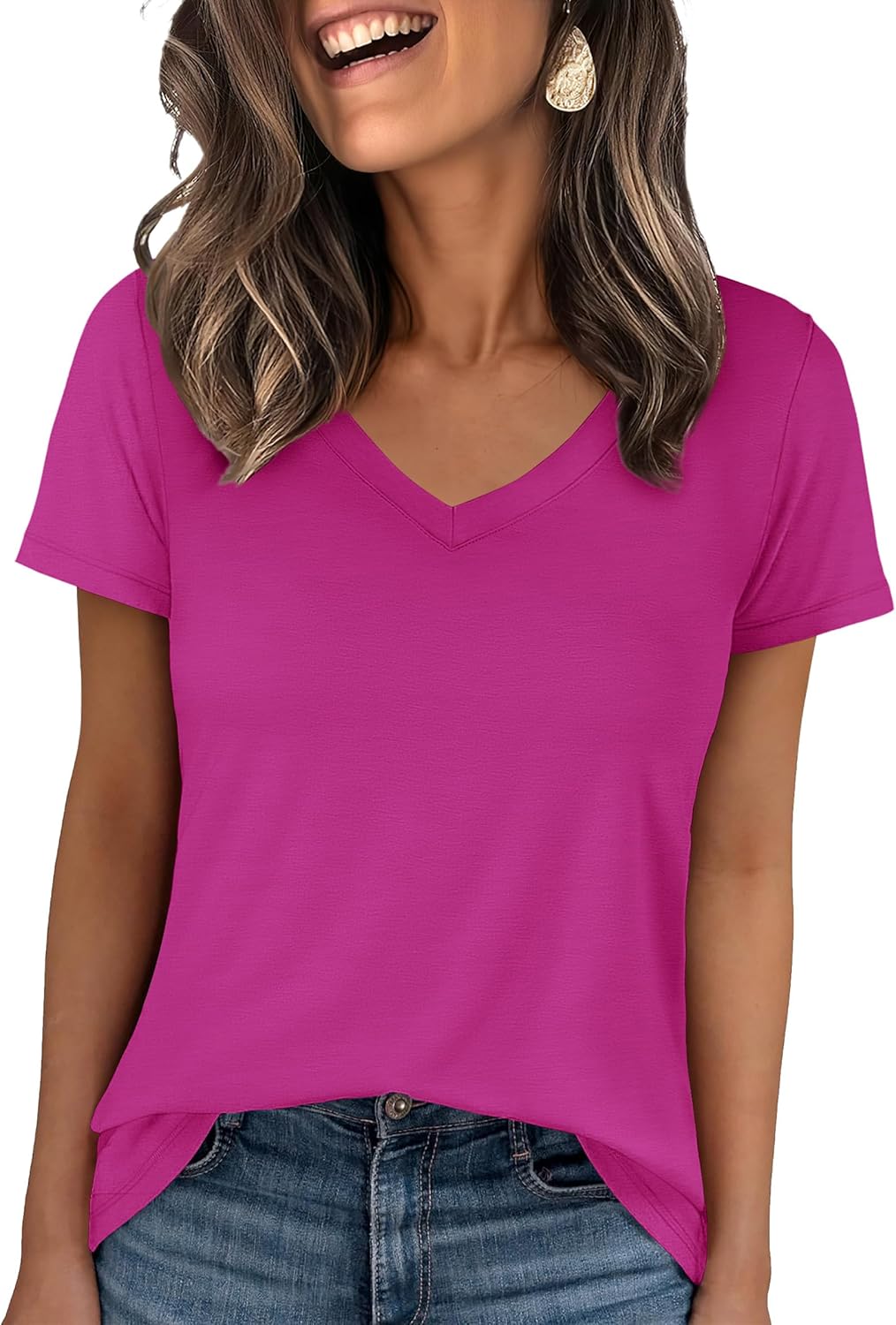👕Fashion Loose Solid Color Short Sleeve Top
