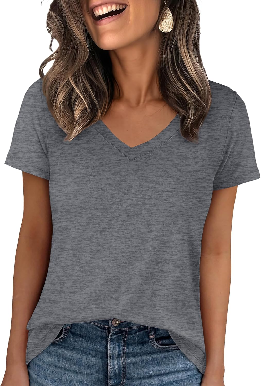 👕Fashion Loose Solid Color Short Sleeve Top