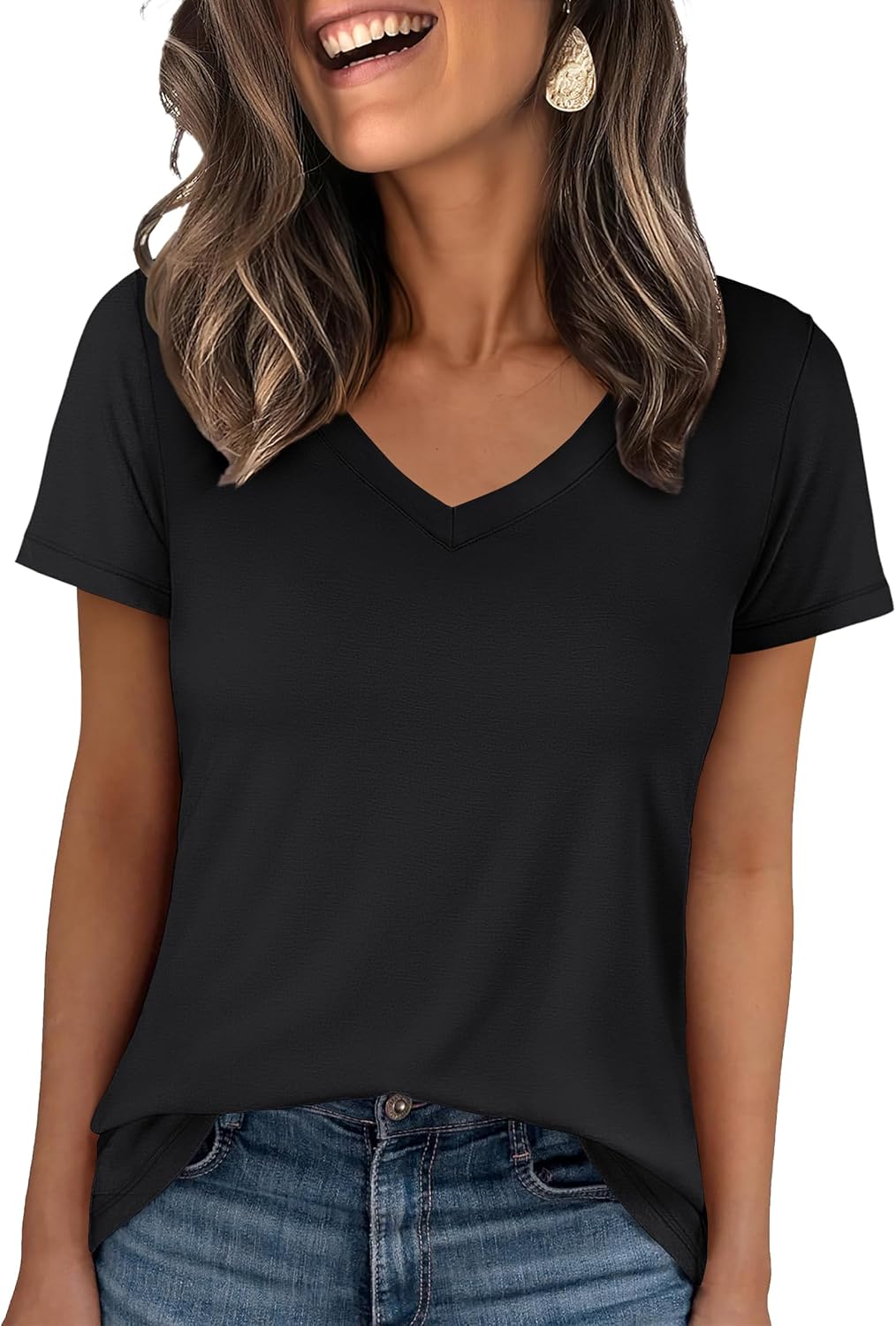 👕Fashion Loose Solid Color Short Sleeve Top