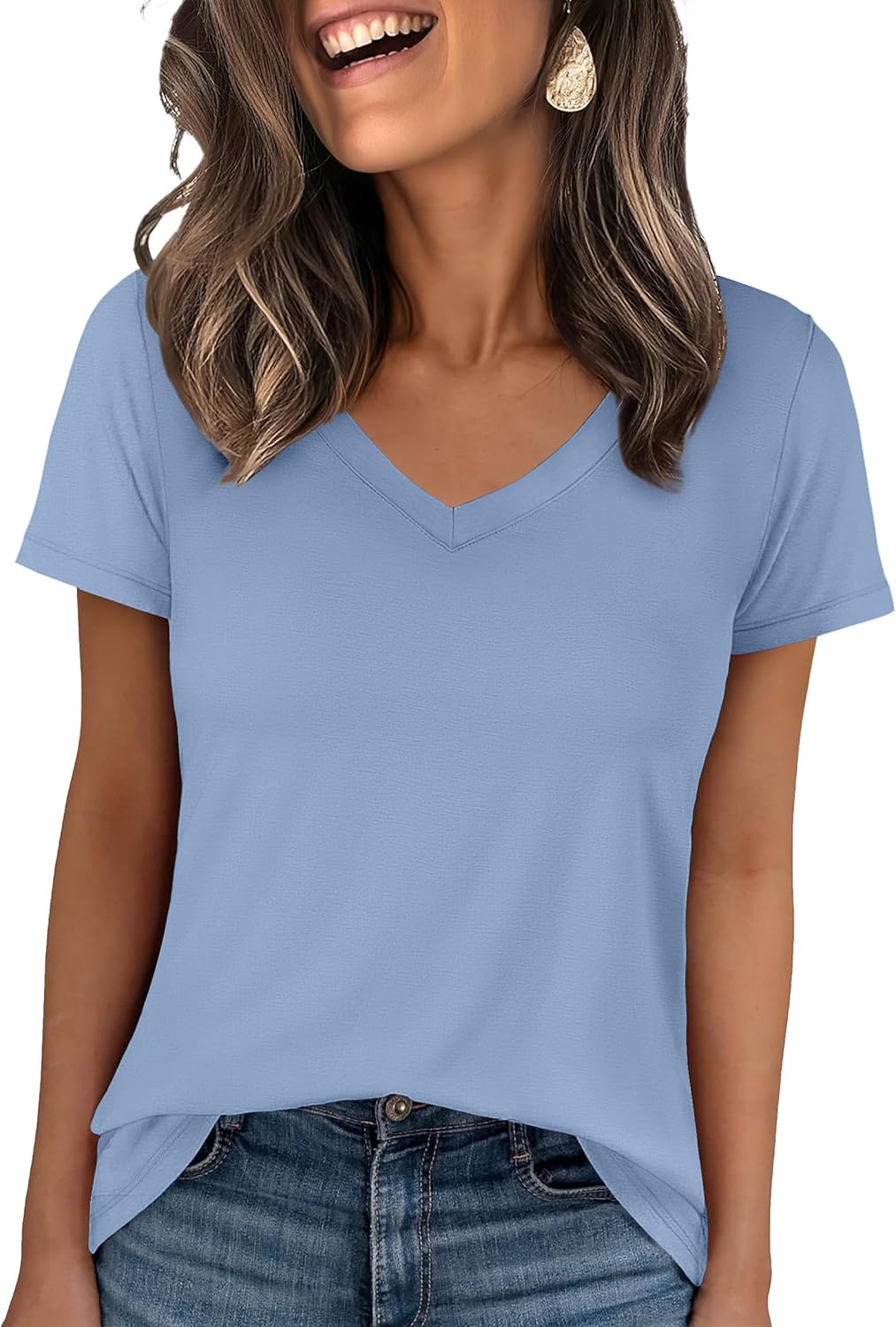 👕Fashion Loose Solid Color Short Sleeve Top