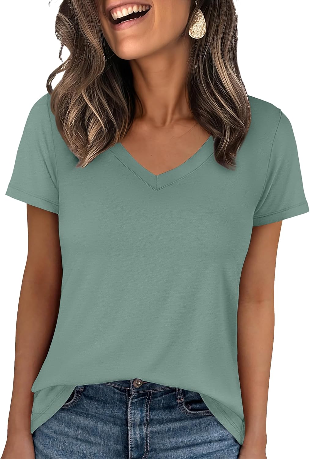 👕Fashion Loose Solid Color Short Sleeve Top