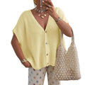 New loose V-neck solid color knit short-sleeved top