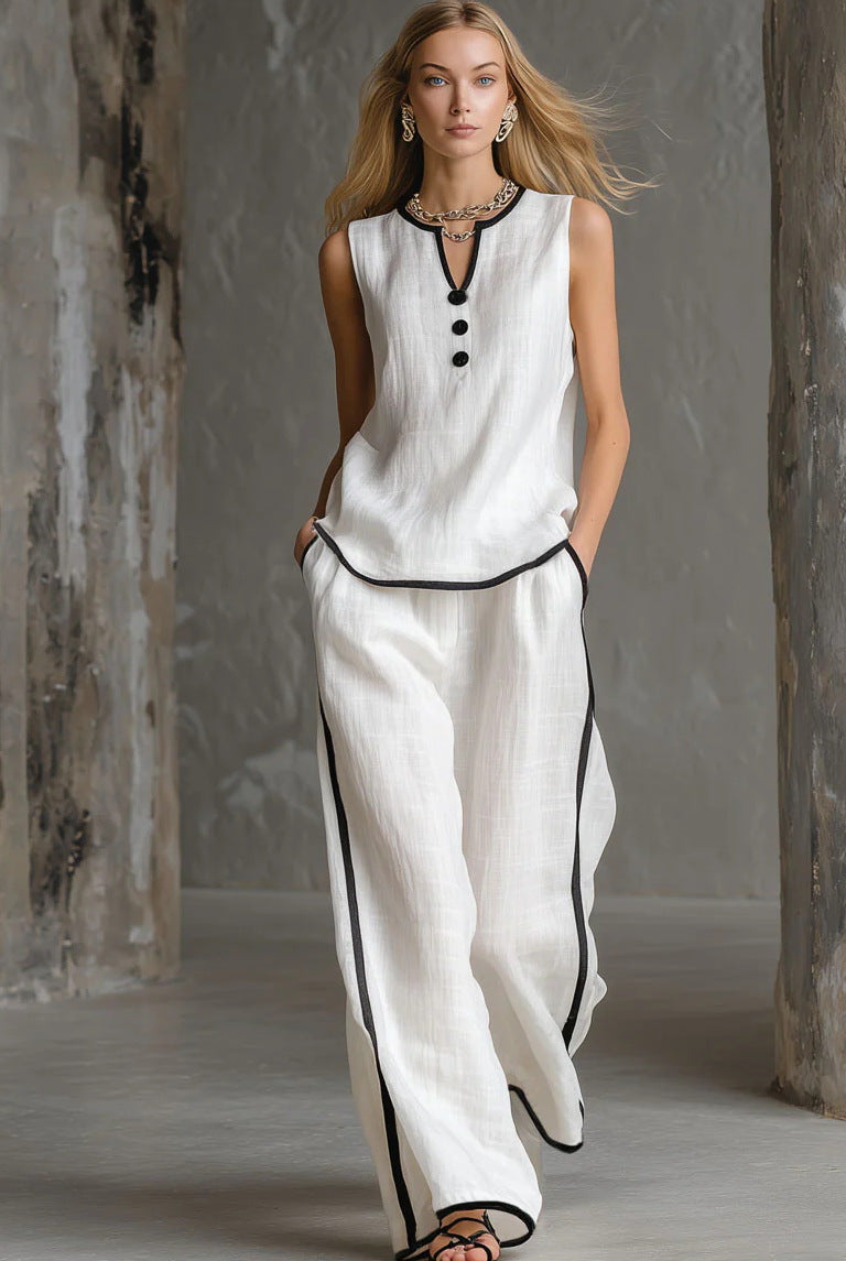 Summer sleeveless simple and comfortable V-neck suit