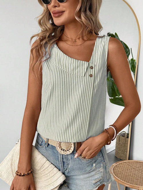 Asymmetrical sleeveless striped women's T-shirt