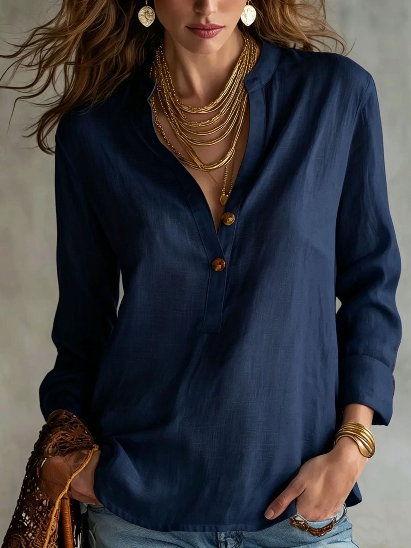 Women's Linen Henley Blouse