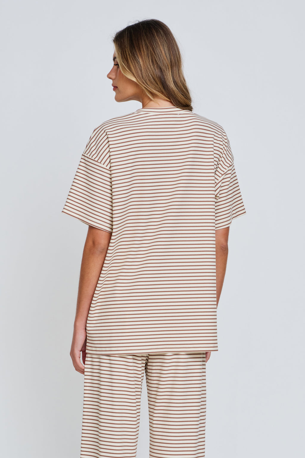 Ivy Stripe Longline Wrap Tee - Cream / Tan