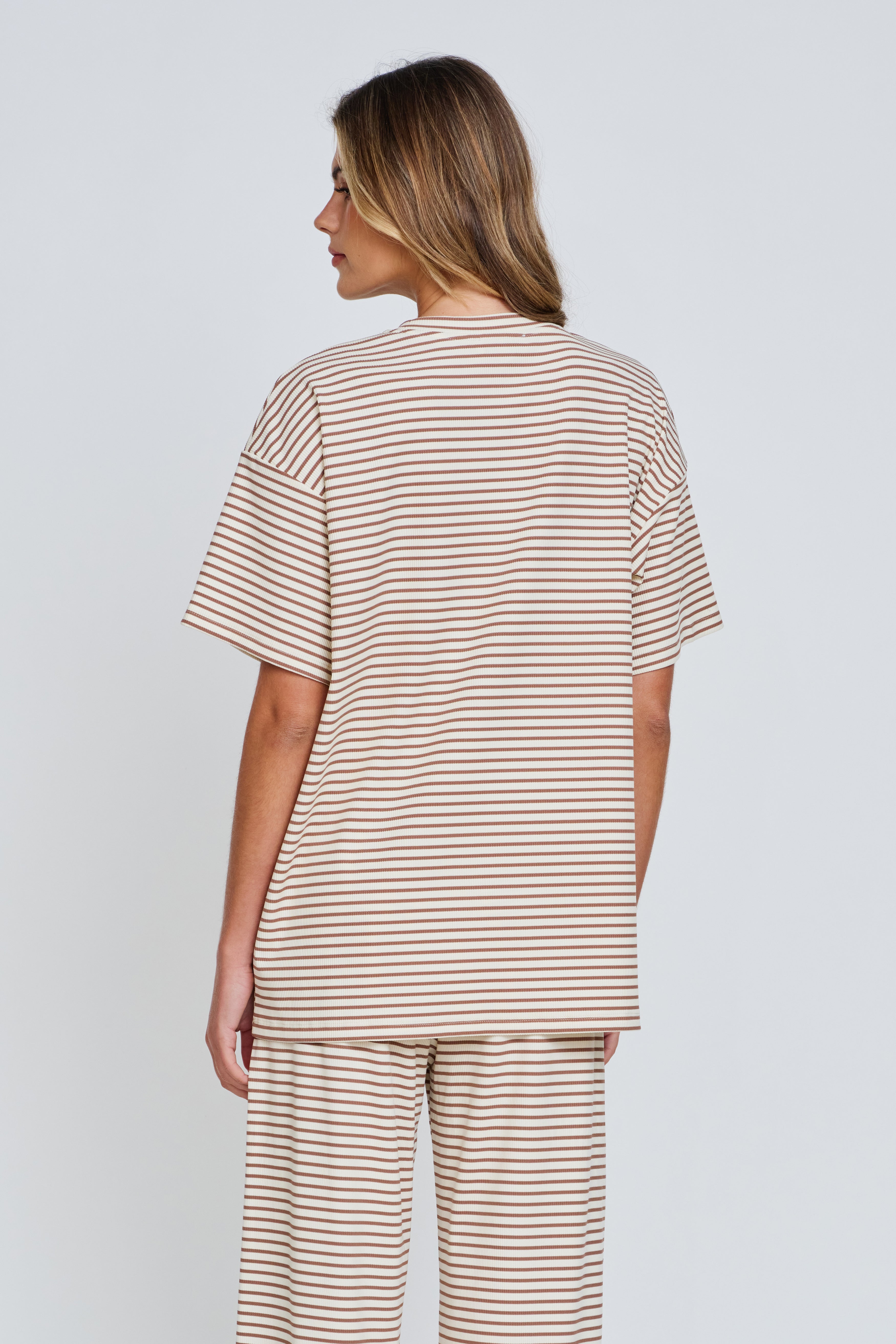Ivy Stripe Longline Wrap Tee - Cream / Tan