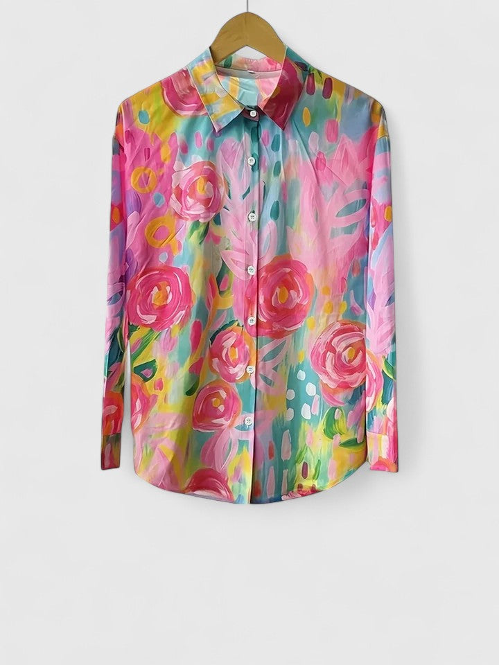 Vibrant Artistic Button-Up Blouse