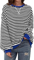 Casual loose striped long-sleeved color-blocked T-shirt