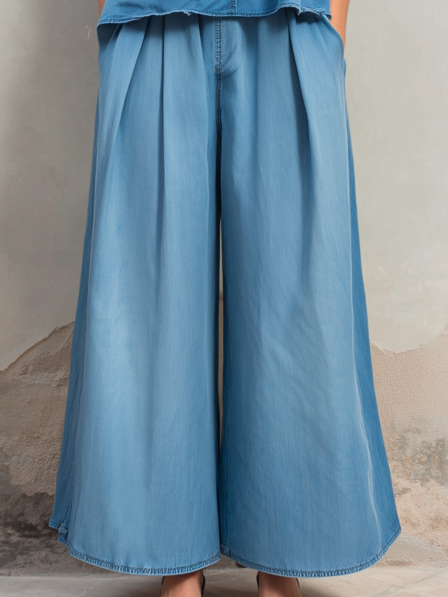 Relaxed Sleeveless Top & Wide-Leg Pants Casual Set
