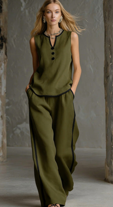 Summer sleeveless simple and comfortable V-neck suit