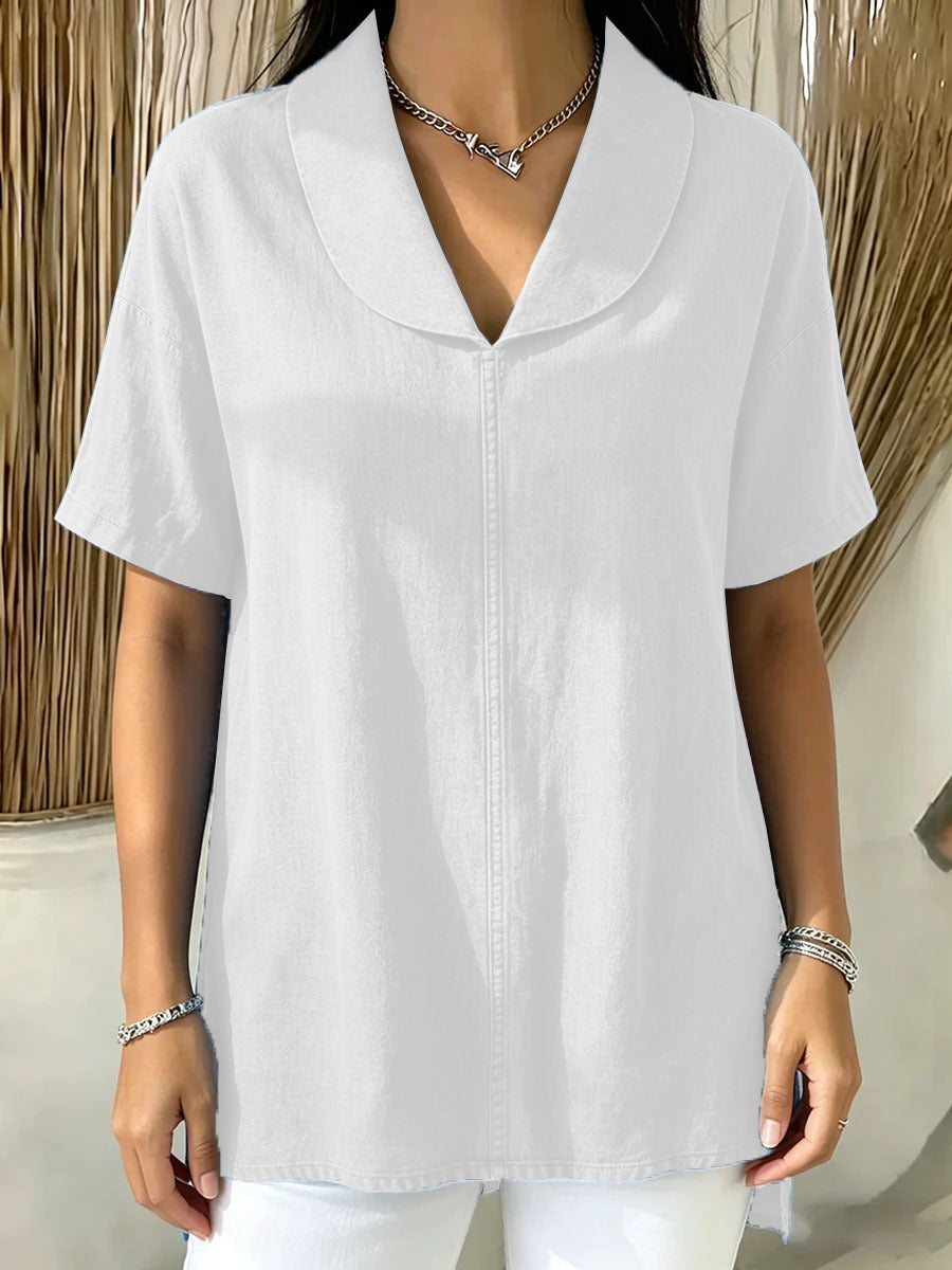 Casual short-sleeved women's cotton and linen top