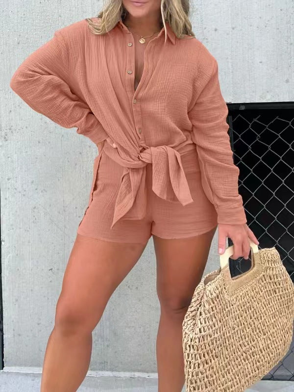 Women's Tie-Front Shirt & Shorts Set