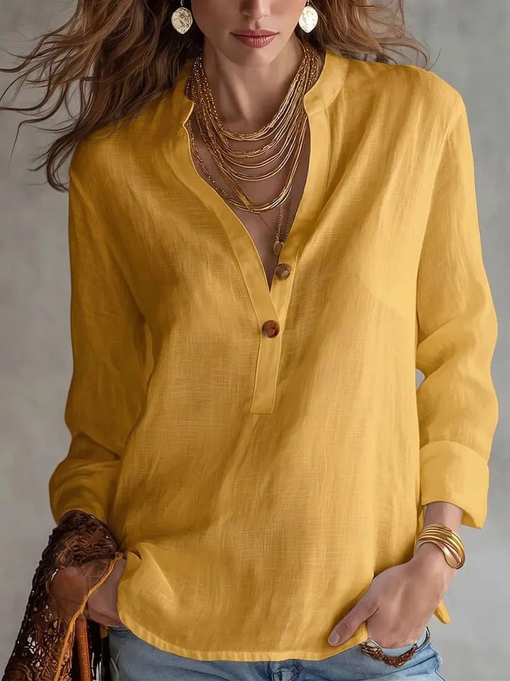 Women's Linen Henley Blouse
