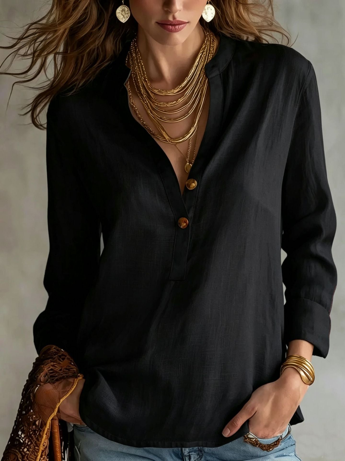 Women's Linen Henley Blouse