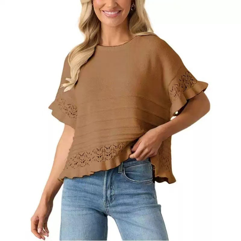 New Ruffled Short-Sleeve Knit Sweater