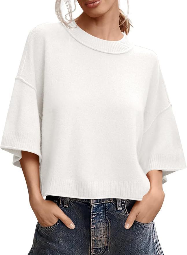 Women's Summer Short Sweater Casual Crew Neck Lightweight Top