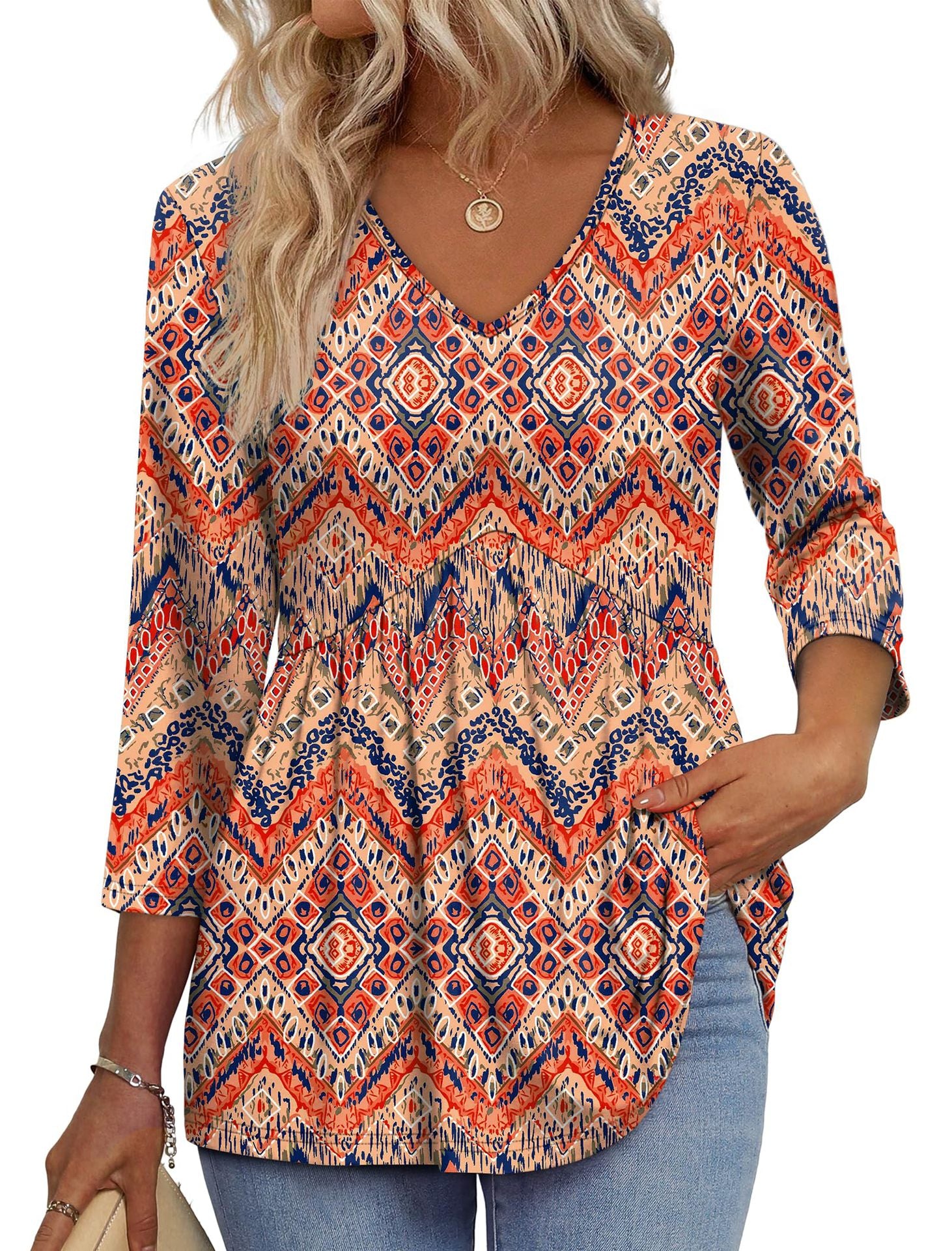 Three-quarter sleeve printed shirt