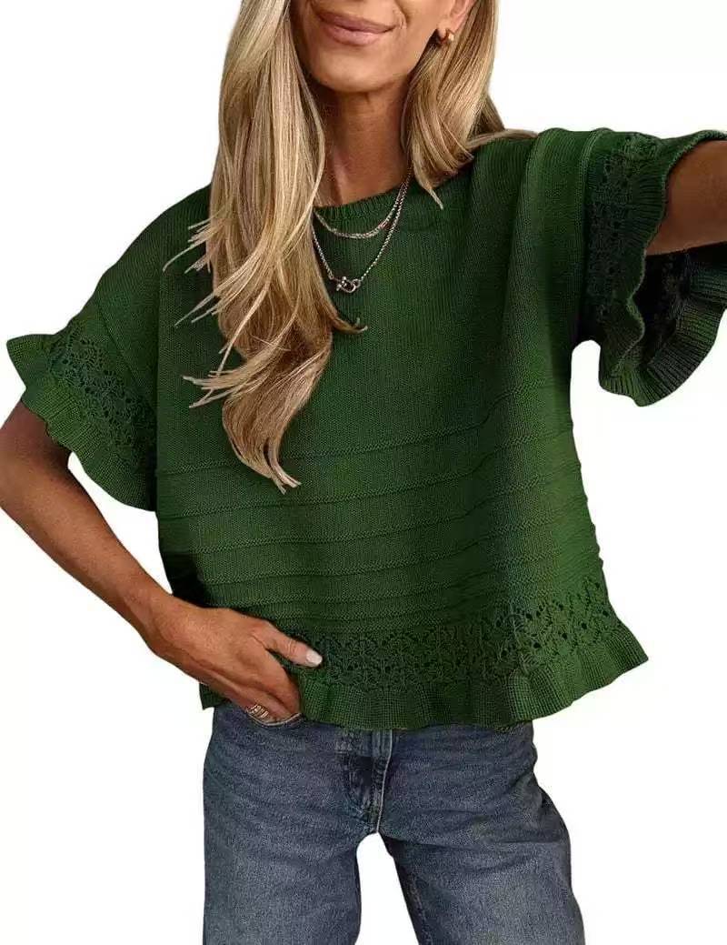 New Ruffled Short-Sleeve Knit Sweater