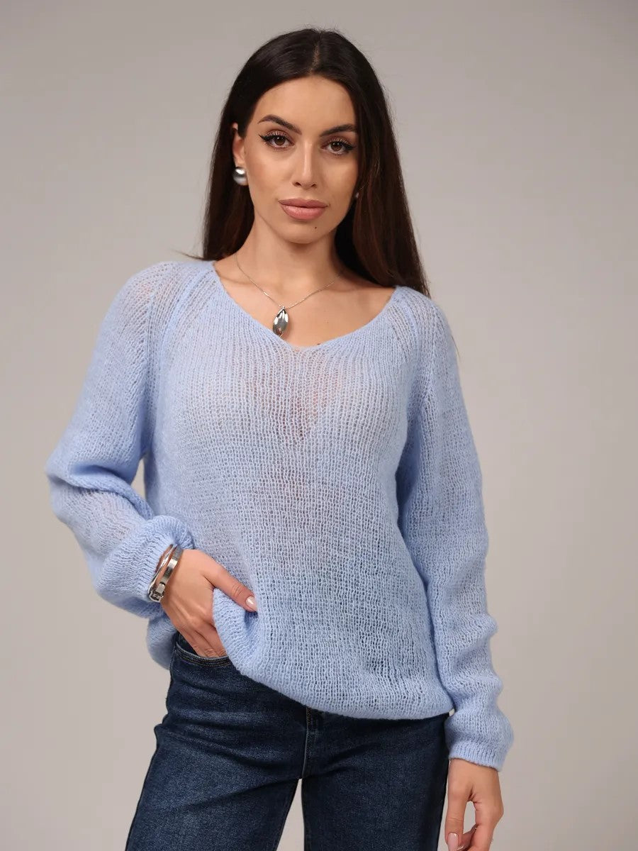 Women’s V-Neck Oversized Sheer Knit Sun Protection Cover Up Top