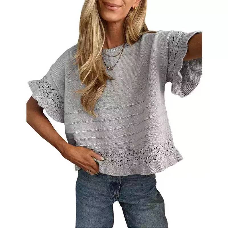 New Ruffled Short-Sleeve Knit Sweater