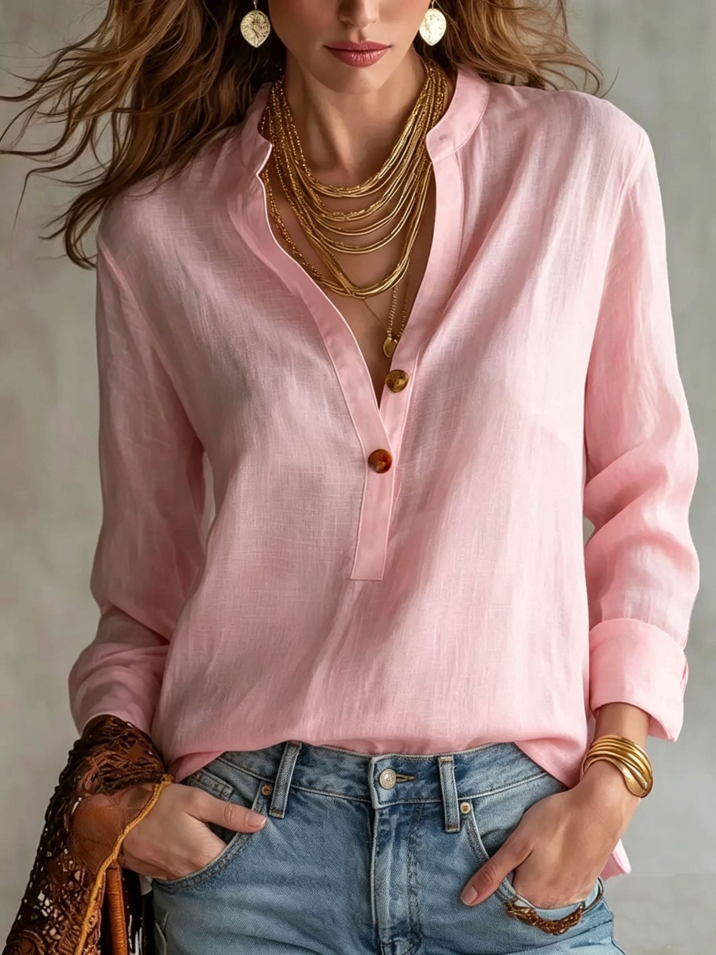 Women's Linen Henley Blouse