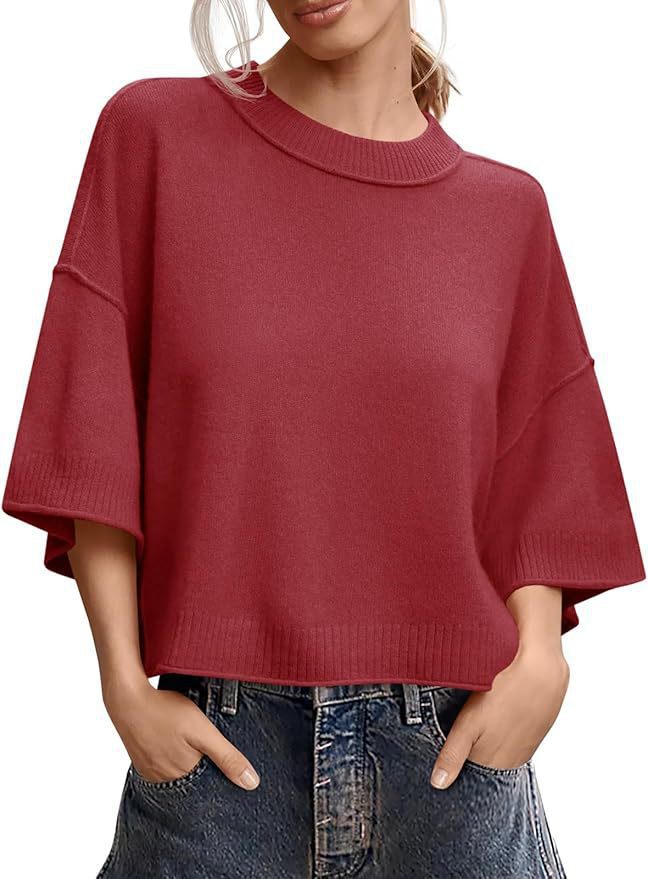 Women's Summer Short Sweater Casual Crew Neck Lightweight Top
