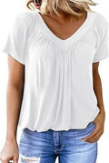 V-neck raglan sleeve pleated casual T-shirt
