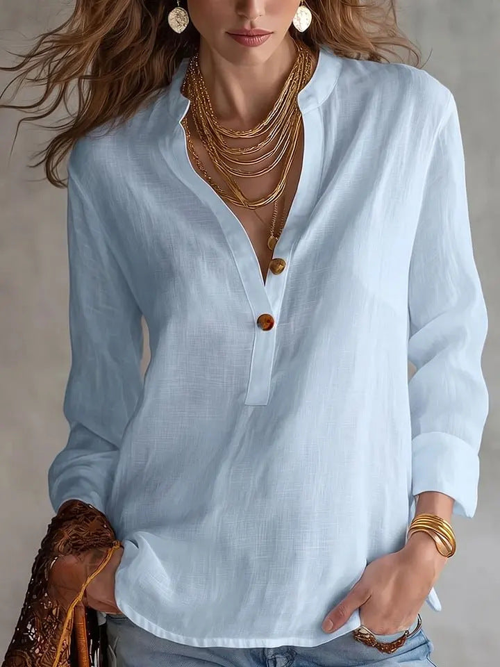 Women's Linen Henley Blouse