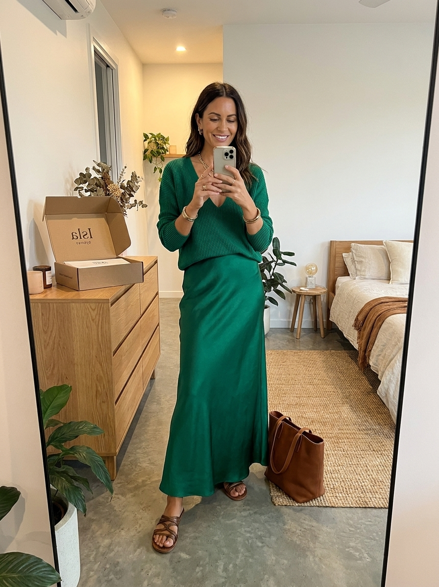 Chloe | Effortless Ivory Knit & Satin Midi Ensemble