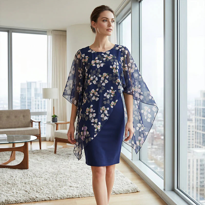 Printed mid-length sleeve dress