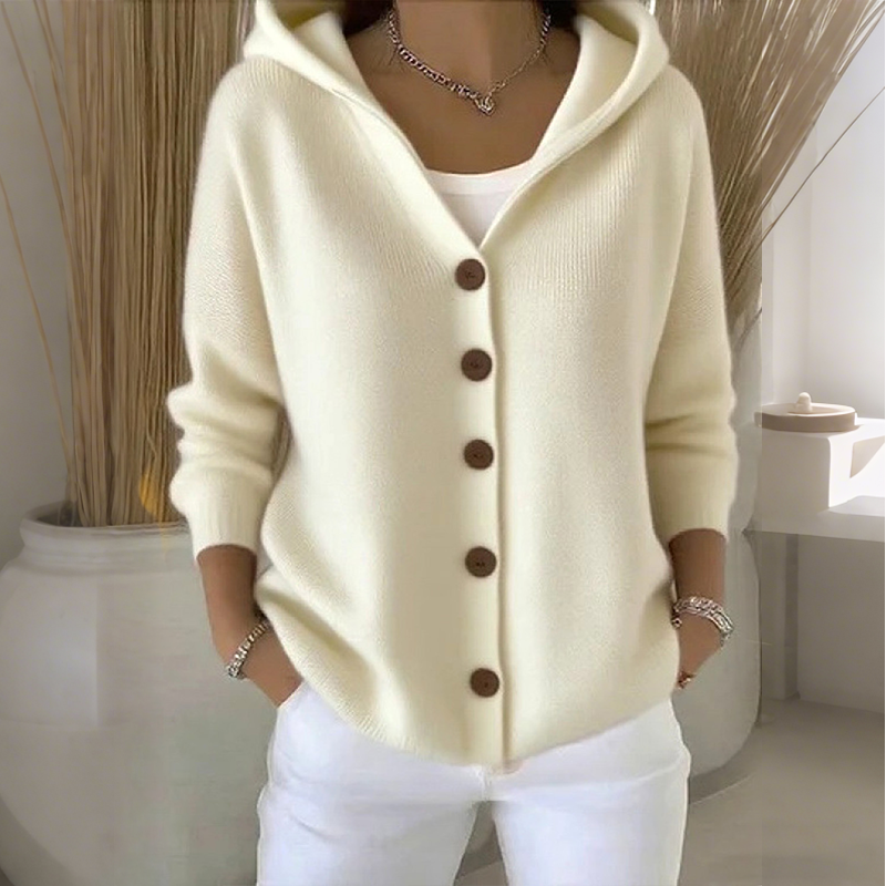 Cardigã feminino de malha com capuz e botões